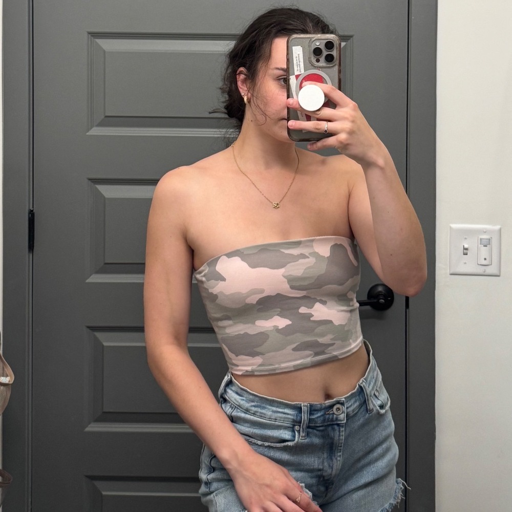 Aerie Chill Play Move Pink Camo Tube Top Bandeau Strapless Crop S